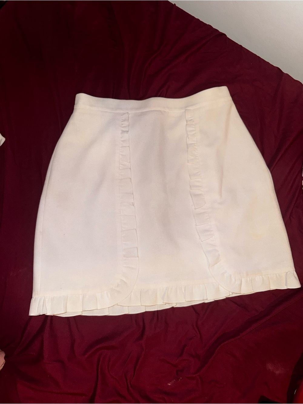 Club Monaco White Mini Skirt with Ruffle Trim